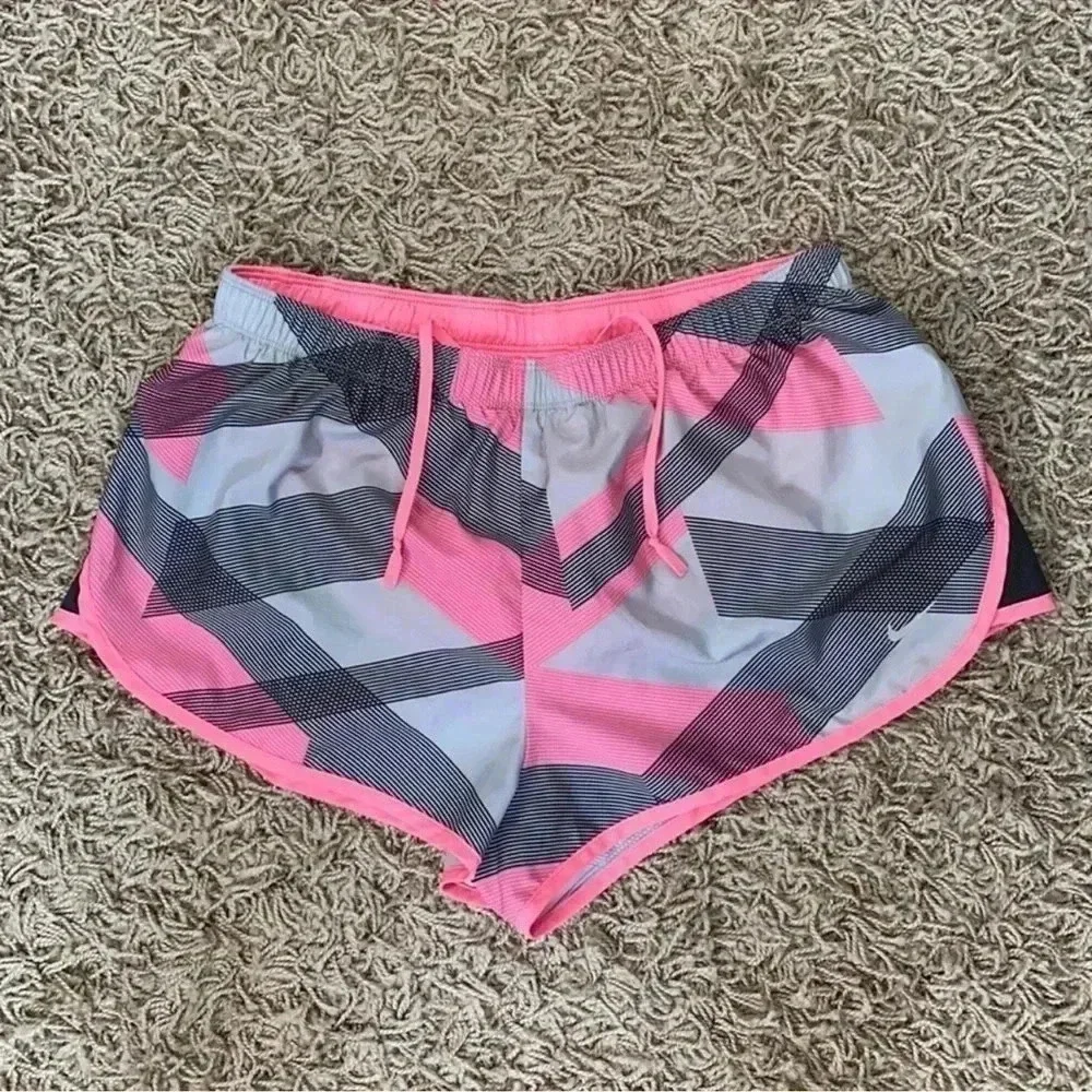 Nike Pink and Gray Striped Running Drawstring Waist Shorts-Size Medium